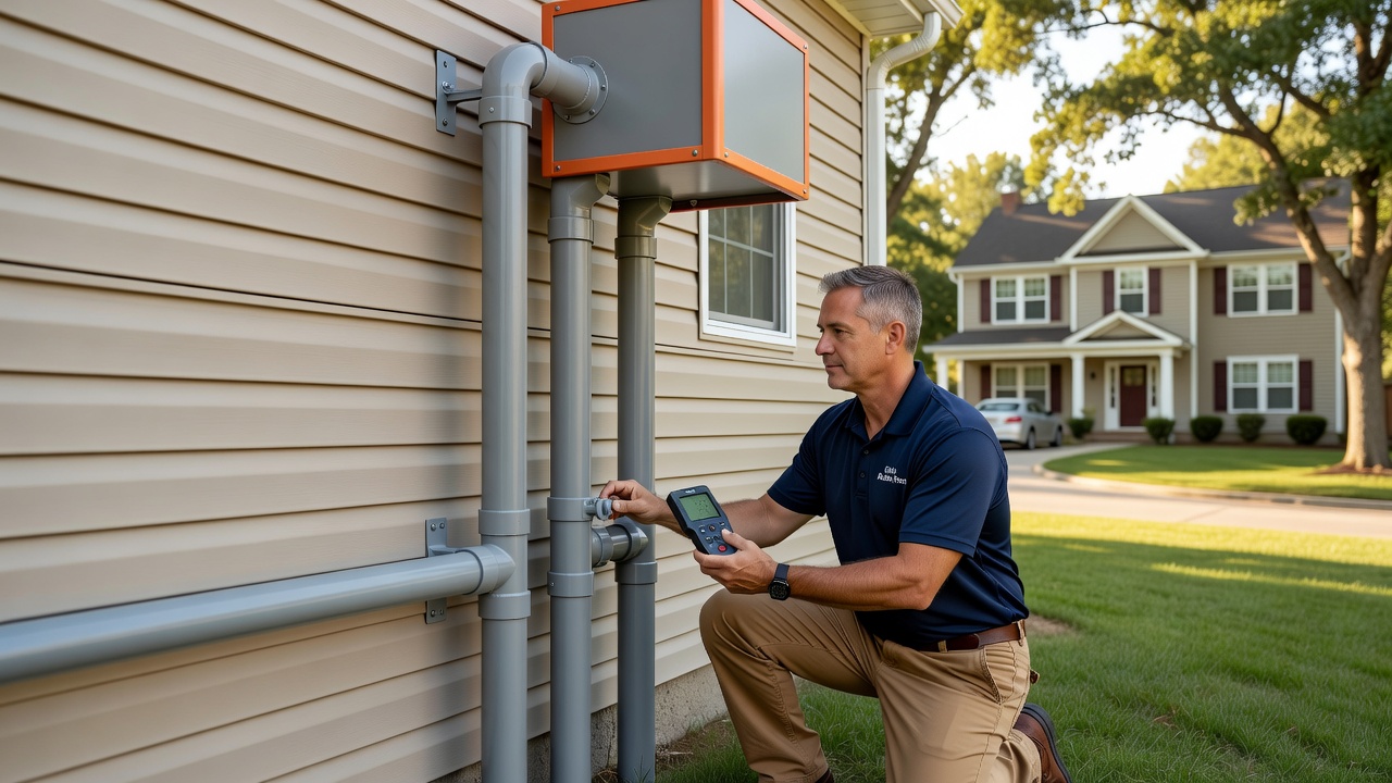 radon mitigation fan PVC pipe exterior installation