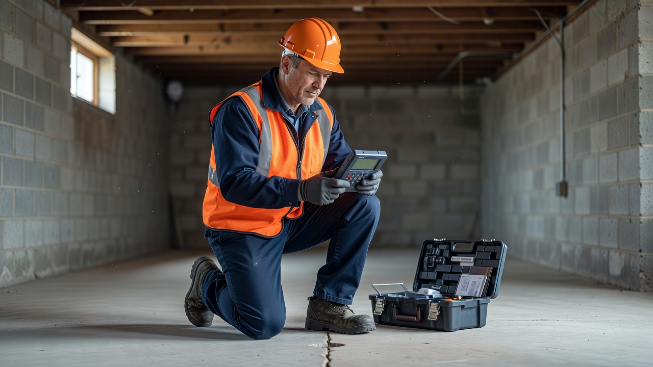 licensed radon mitigation contractor inspecting Ohio basement