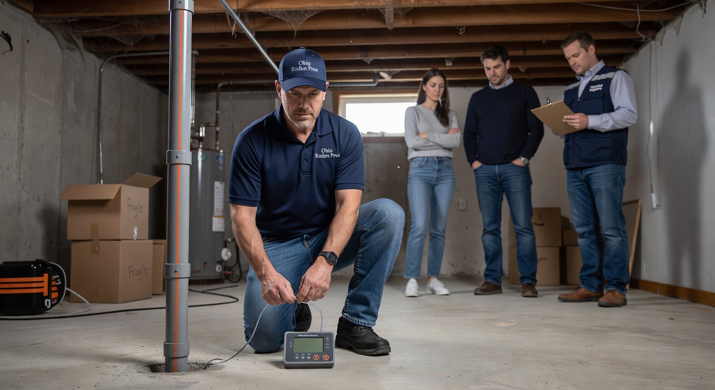 radon technician testing equipment Ohio home