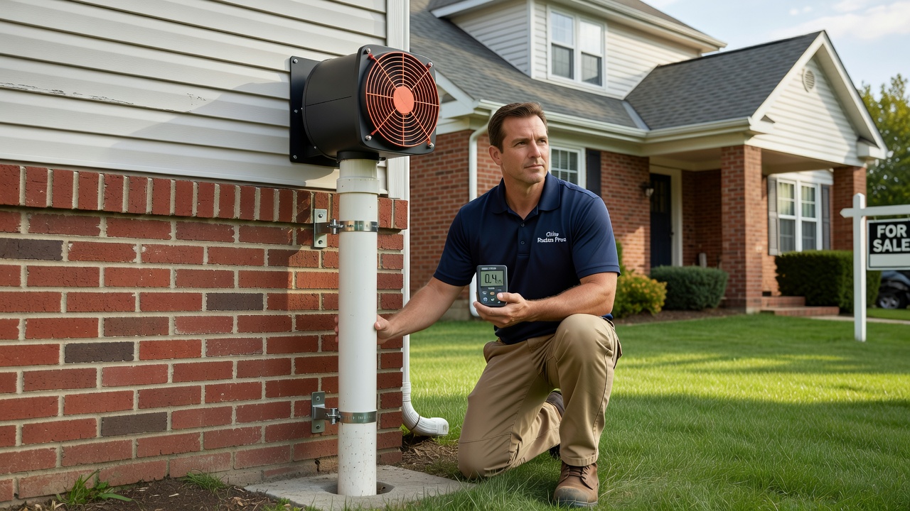 radon mitigation fan PVC pipe exterior home Ohio