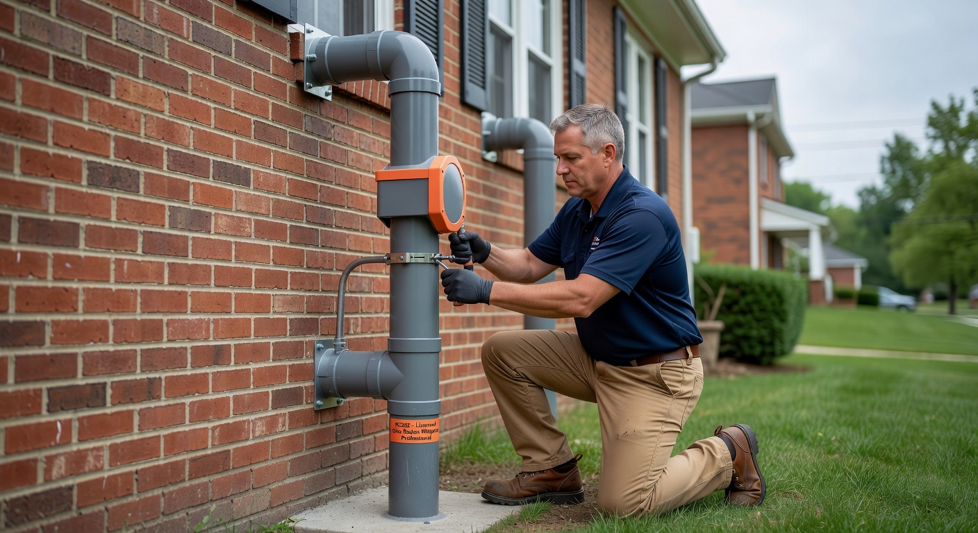 radon fan pipe exterior installation Ohio home