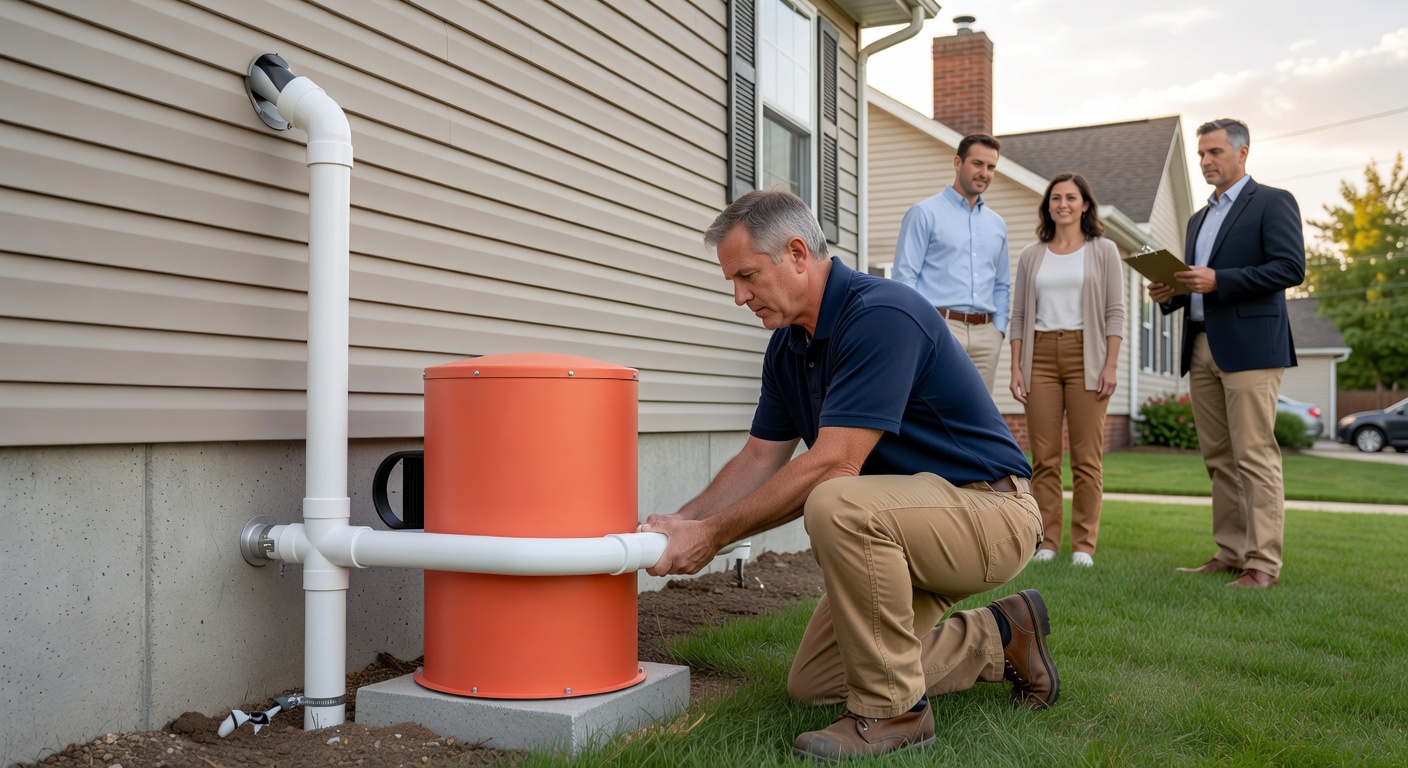 radon mitigation fan PVC pipe exterior installation