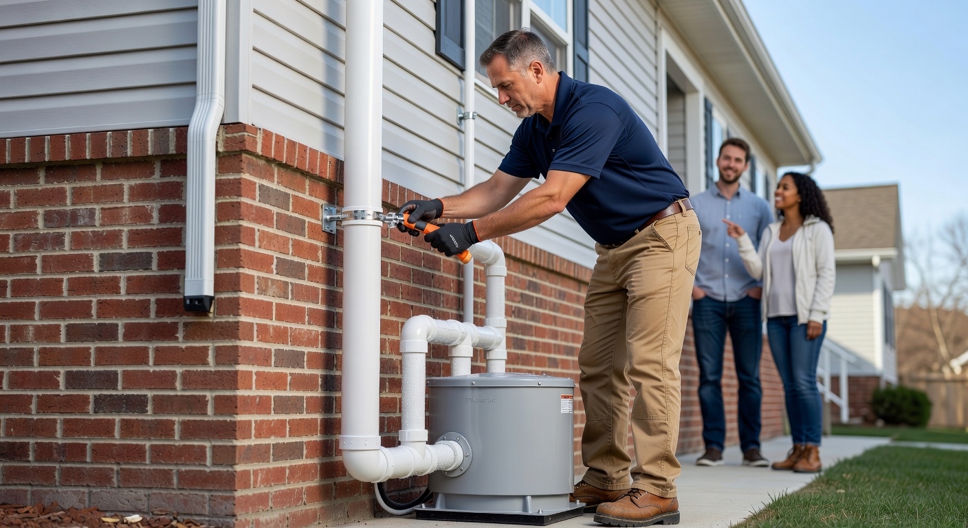 radon mitigation fan PVC pipe exterior wall installation