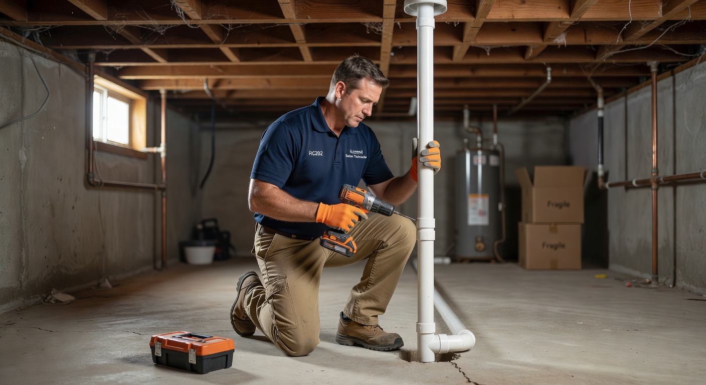 licensed radon technician installing PVC pipe York Ohio