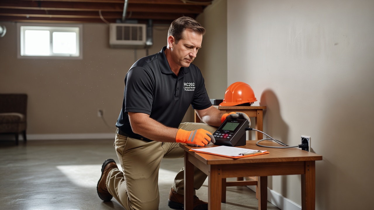 radon technician testing continuous monitor home inspection