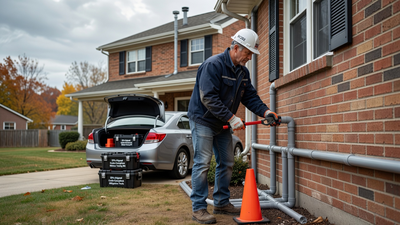 radon mitigation system PVC pipe exterior installation Ohio home