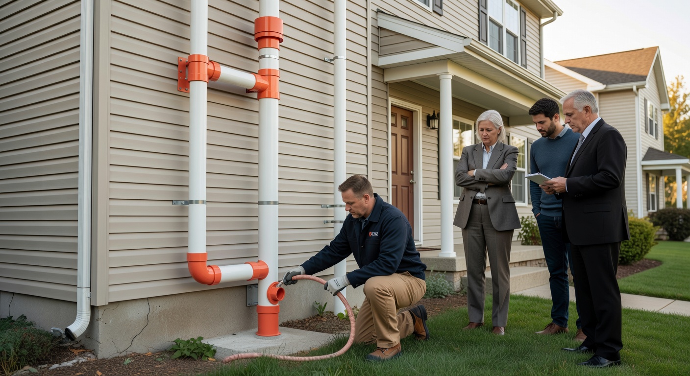 radon mitigation fan PVC pipe exterior house