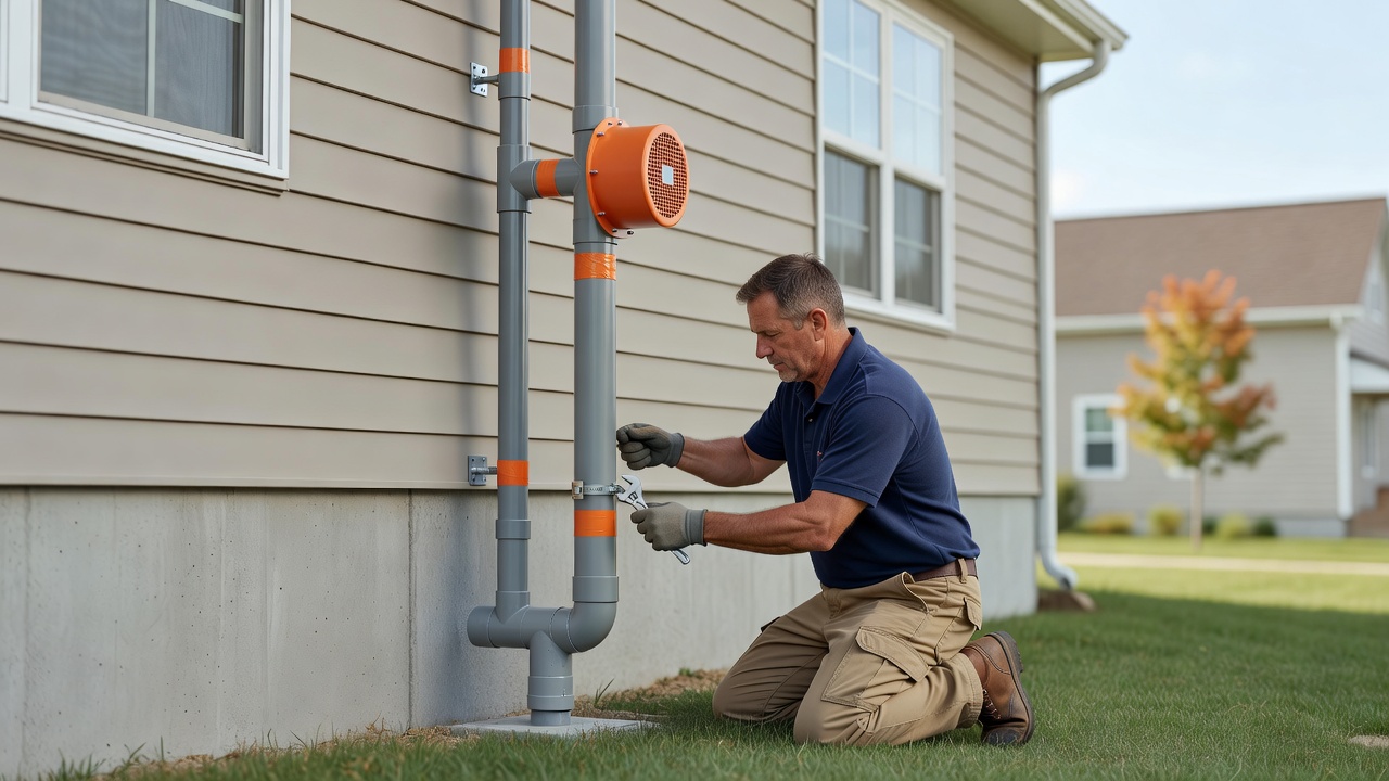 radon mitigation fan PVC pipe exterior installation
