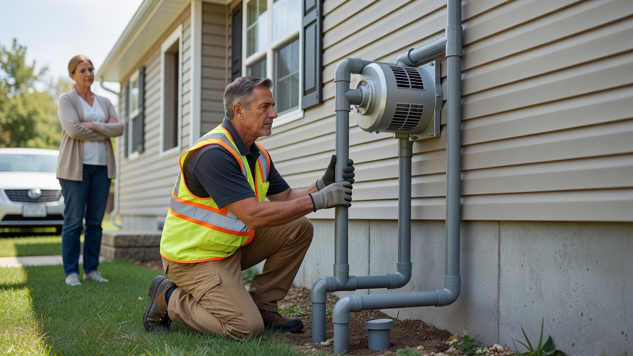 radon mitigation fan PVC pipe exterior installation home