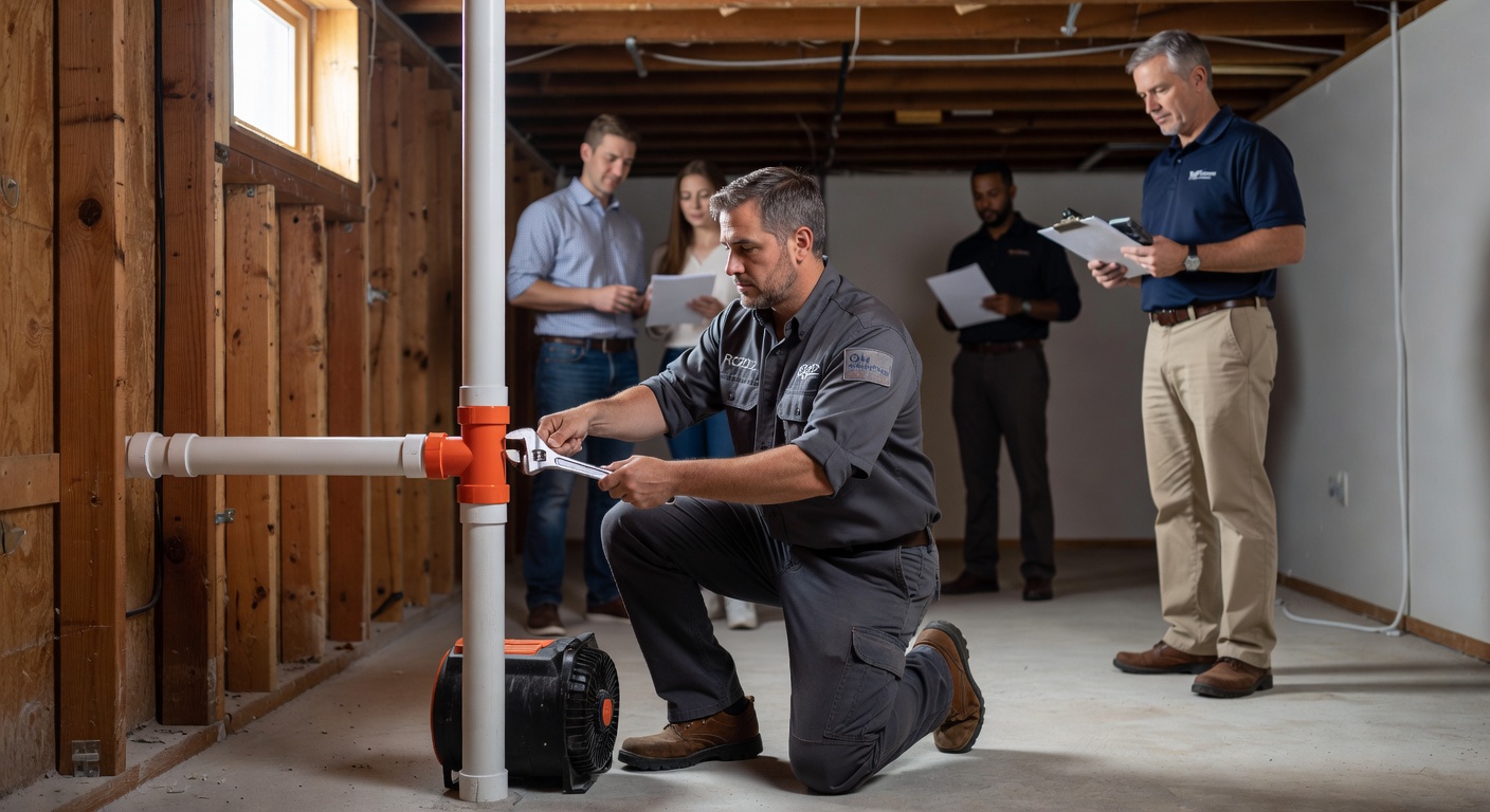 radon mitigation system PVC pipe basement installation