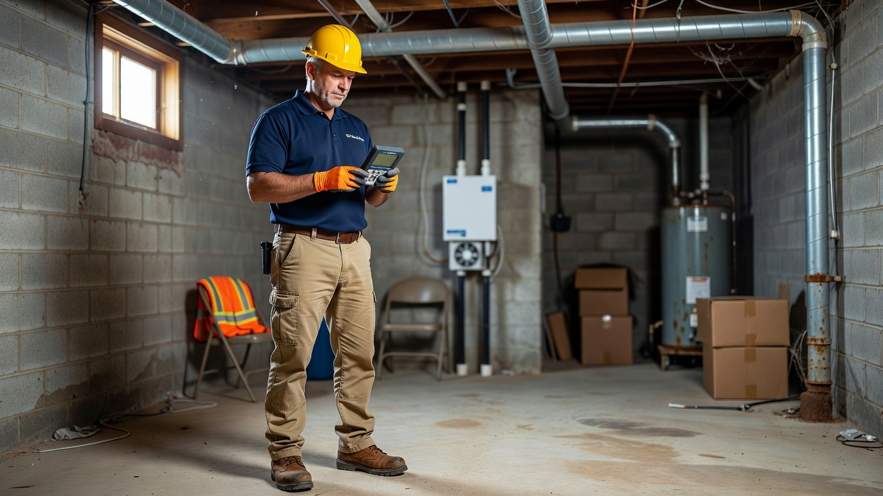 radon mitigation technician inspecting Ohio home