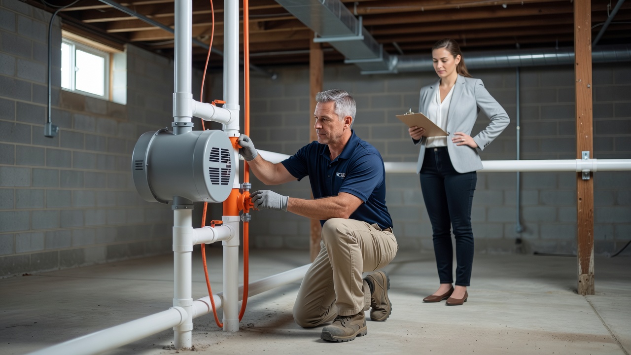 radon fan PVC pipe mitigation system basement