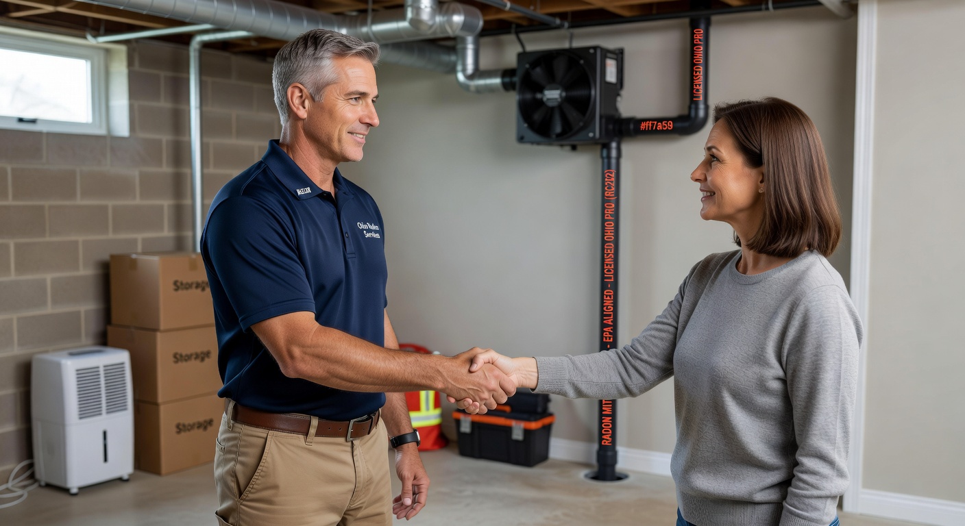 licensed radon professional Ohio handshake homeowner