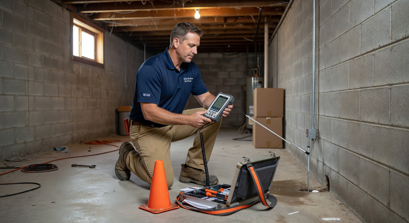 radon technician testing equipment Ohio basement