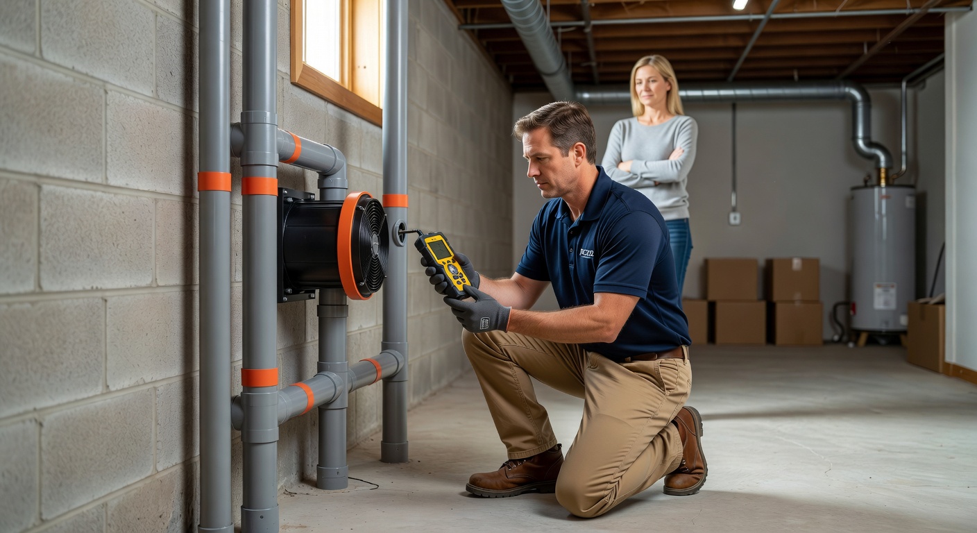 radon mitigation system PVC pipe basement diagnostic