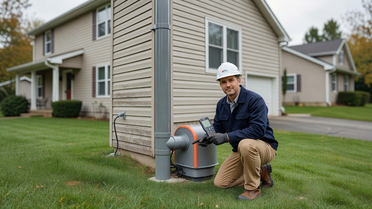 radon mitigation fan pipe system exterior home Ohio
