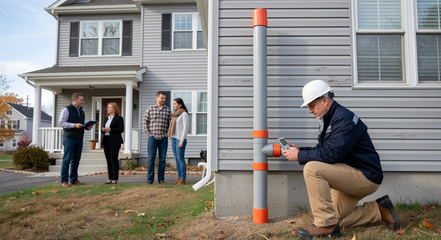 radon mitigation system PVC pipe exterior wall Ohio home