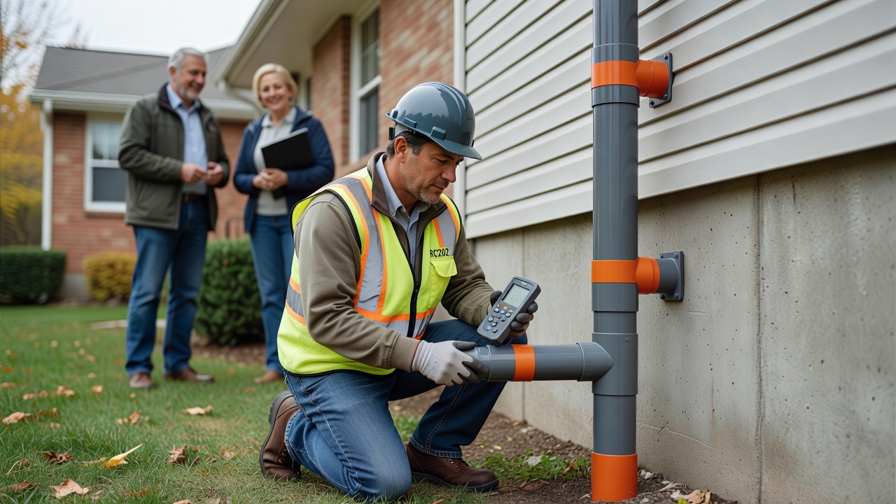 radon mitigation fan PVC pipe exterior home