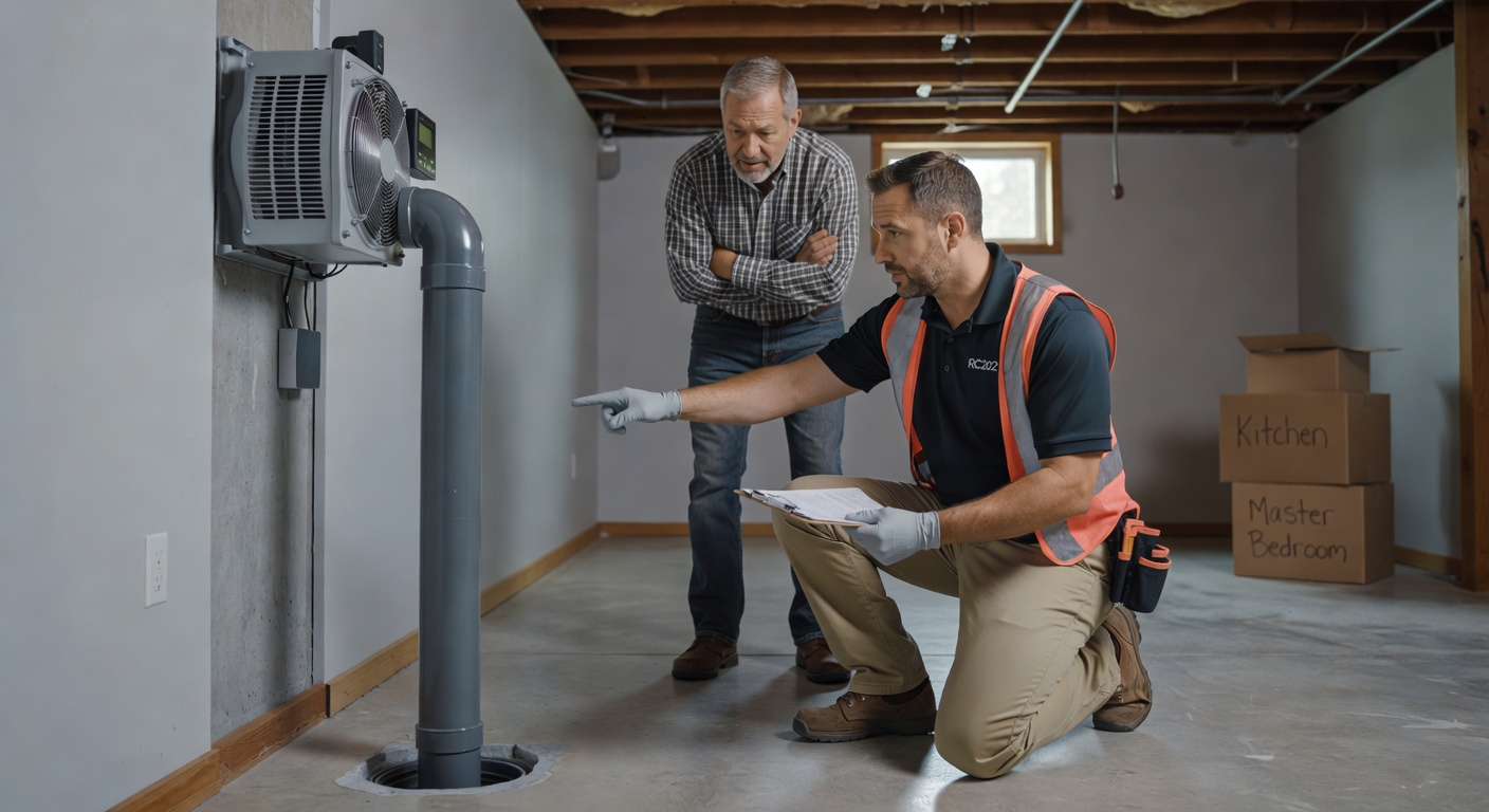 radon mitigation technician consulting homeowner Ohio