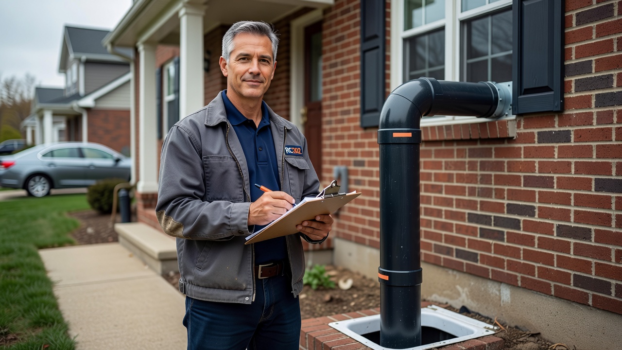 licensed radon professional with clipboard at Ohio home