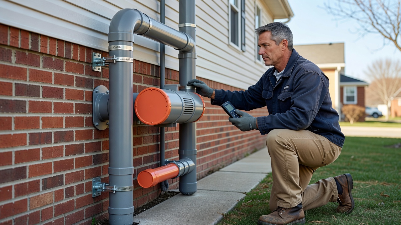 radon mitigation fan PVC pipe exterior installation home