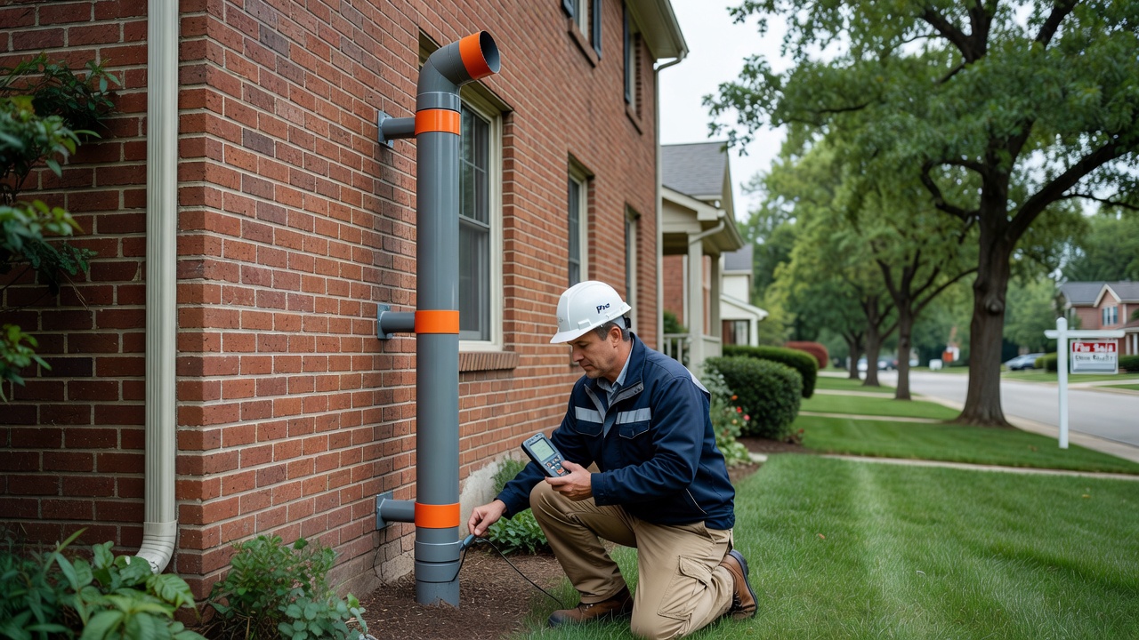 radon mitigation fan pipe exterior Ohio house
