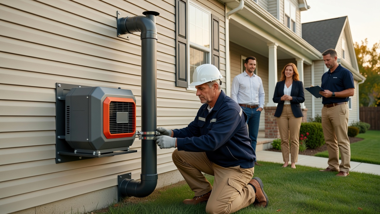 radon mitigation fan installation exterior wall