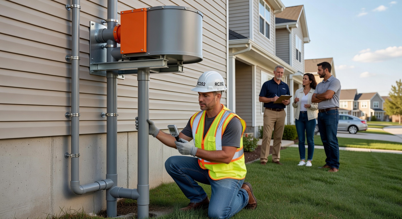 radon fan PVC pipe exterior installation