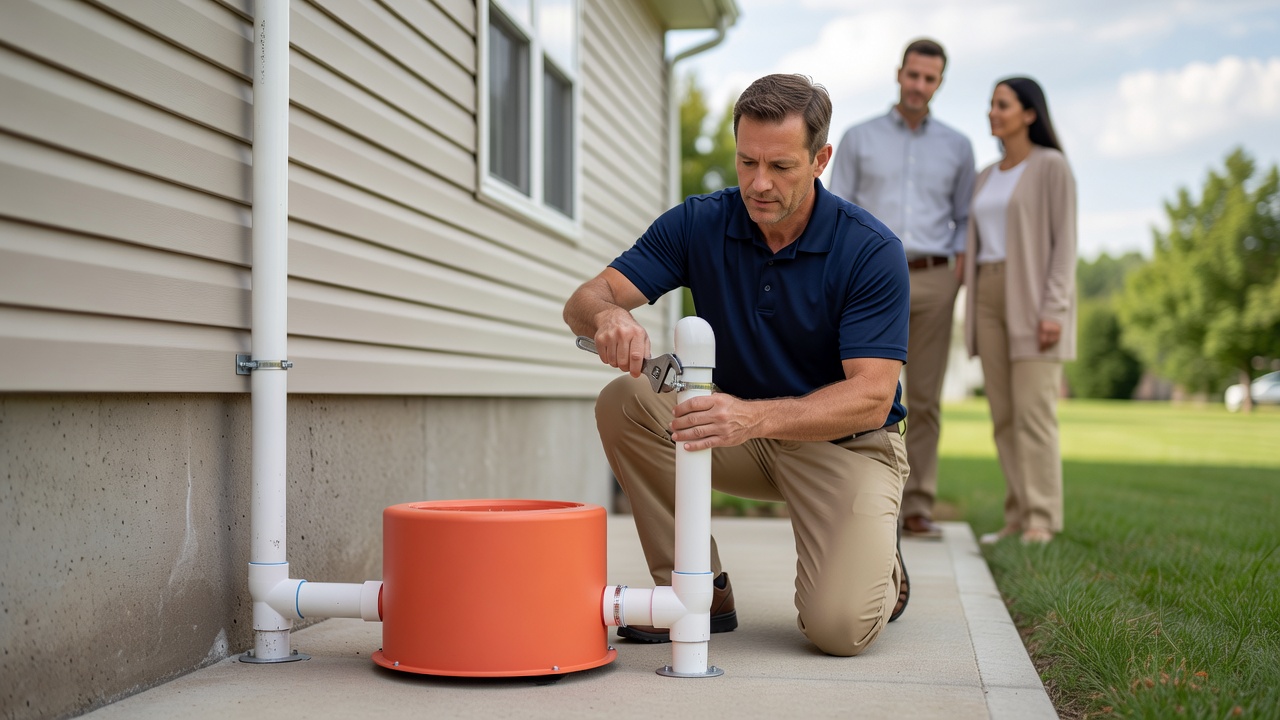 radon mitigation fan PVC pipe exterior installation