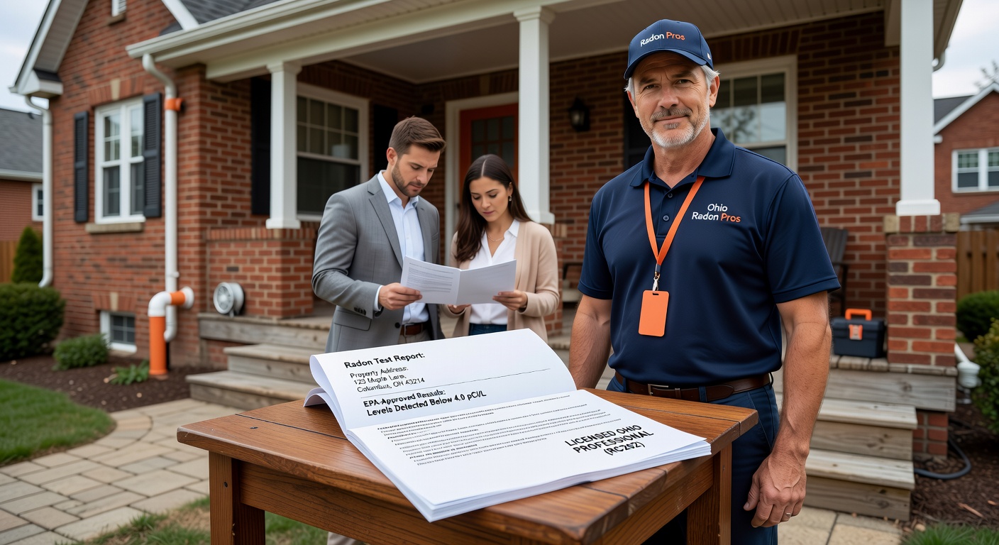 radon test report document with house in background