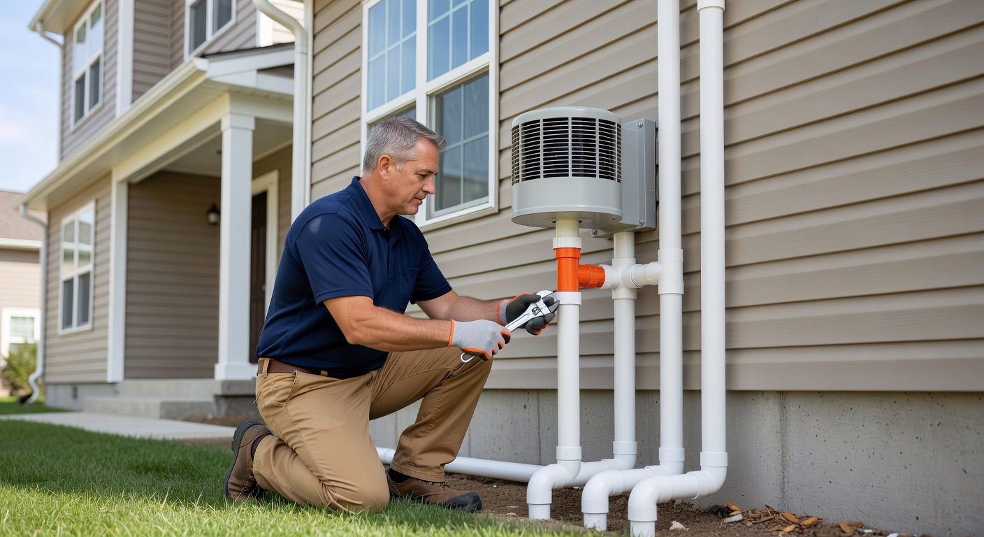 radon mitigation fan PVC pipe exterior installation