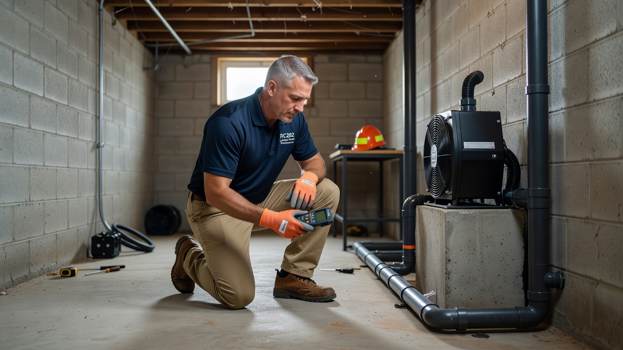 licensed radon professional inspecting Ohio home basement
