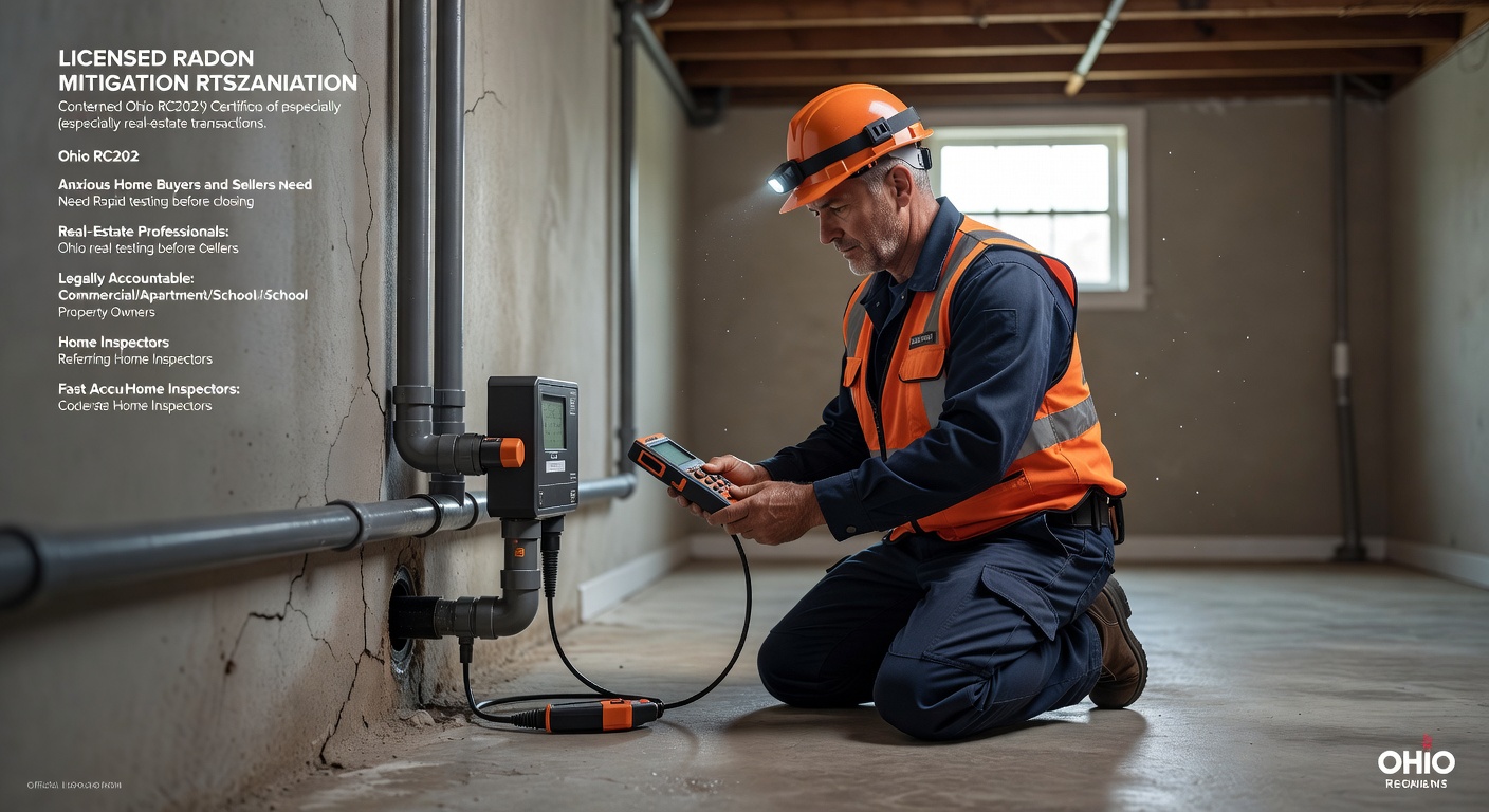 licensed radon mitigation technician inspecting home Ohio