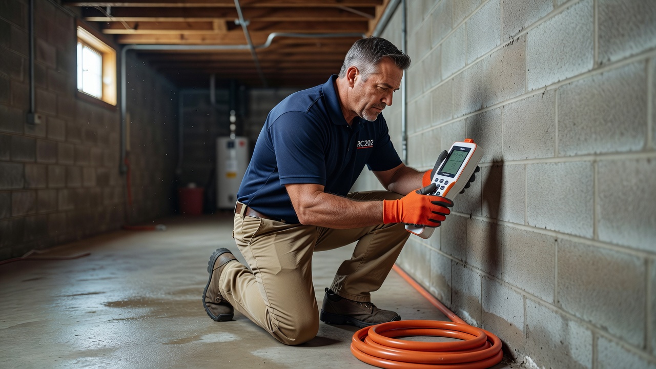 licensed radon technician inspecting basement foundation Ohio