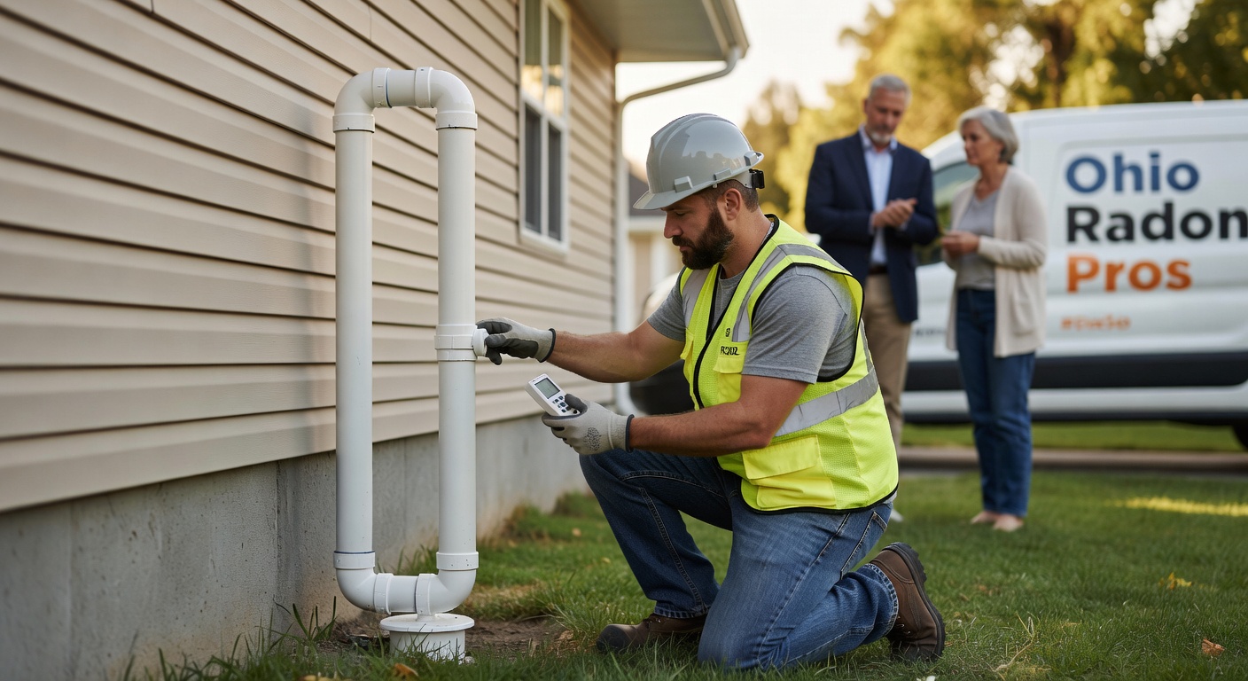 radon mitigation fan exterior PVC pipe Ohio home