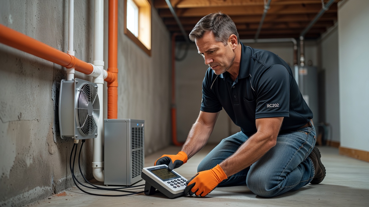 radon technician testing equipment Ohio home