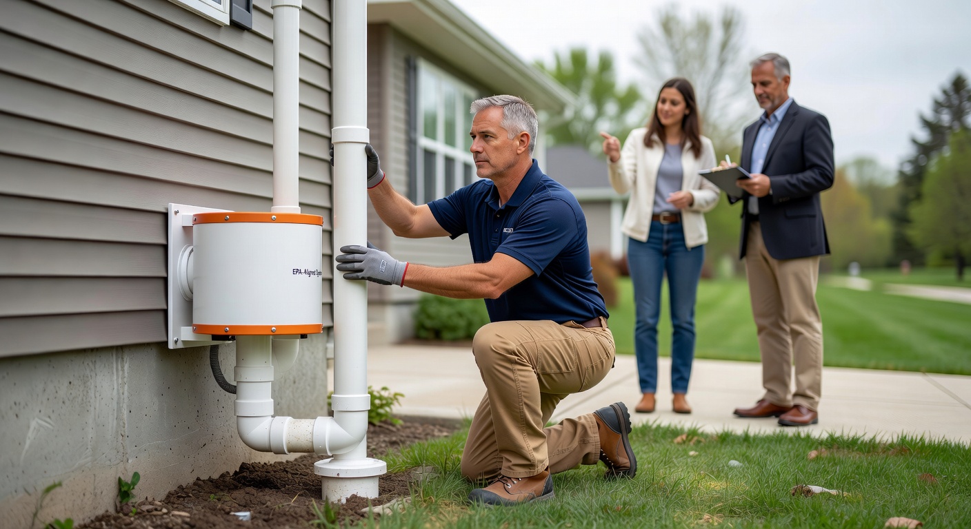 radon mitigation fan PVC pipe exterior installation