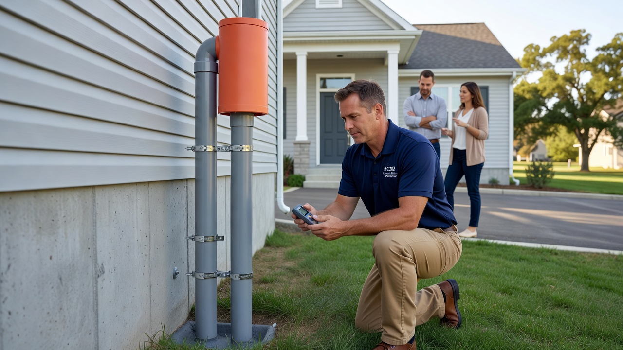 radon mitigation fan PVC pipe exterior installation