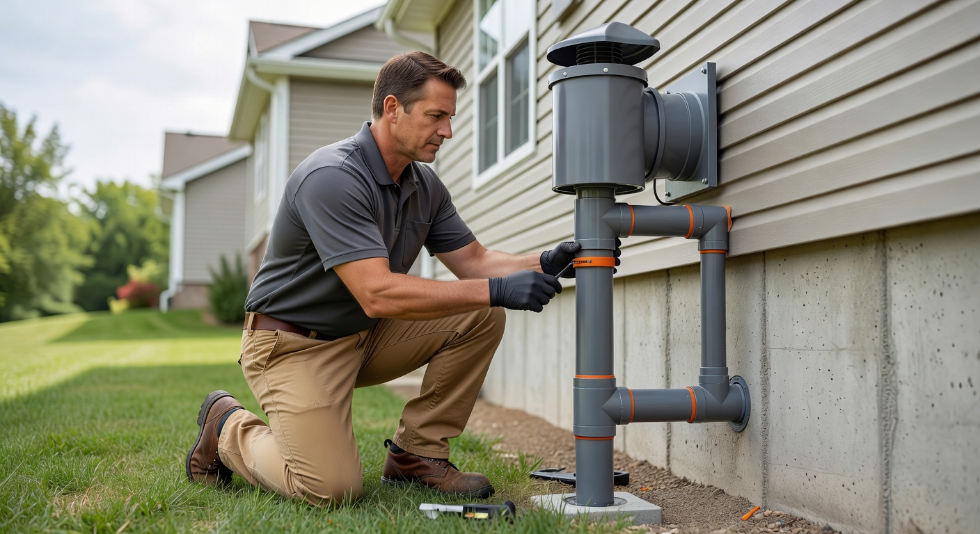 radon mitigation fan PVC pipe exterior installation