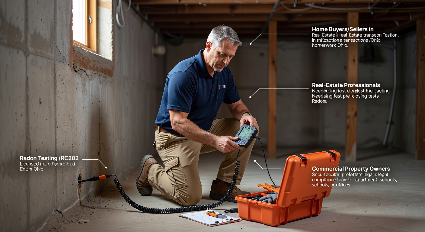 radon testing technician Ohio home basement
