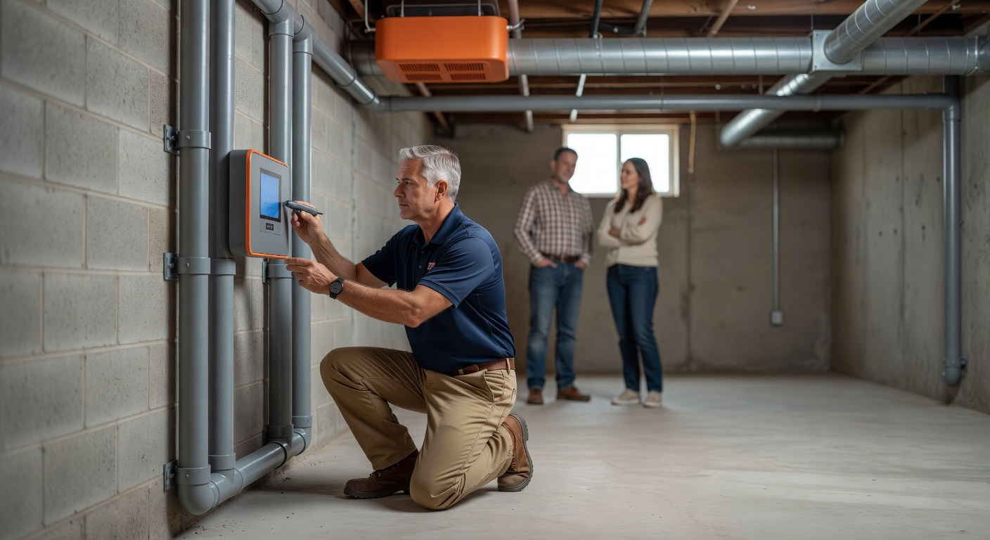continuous radon monitor device installed basement