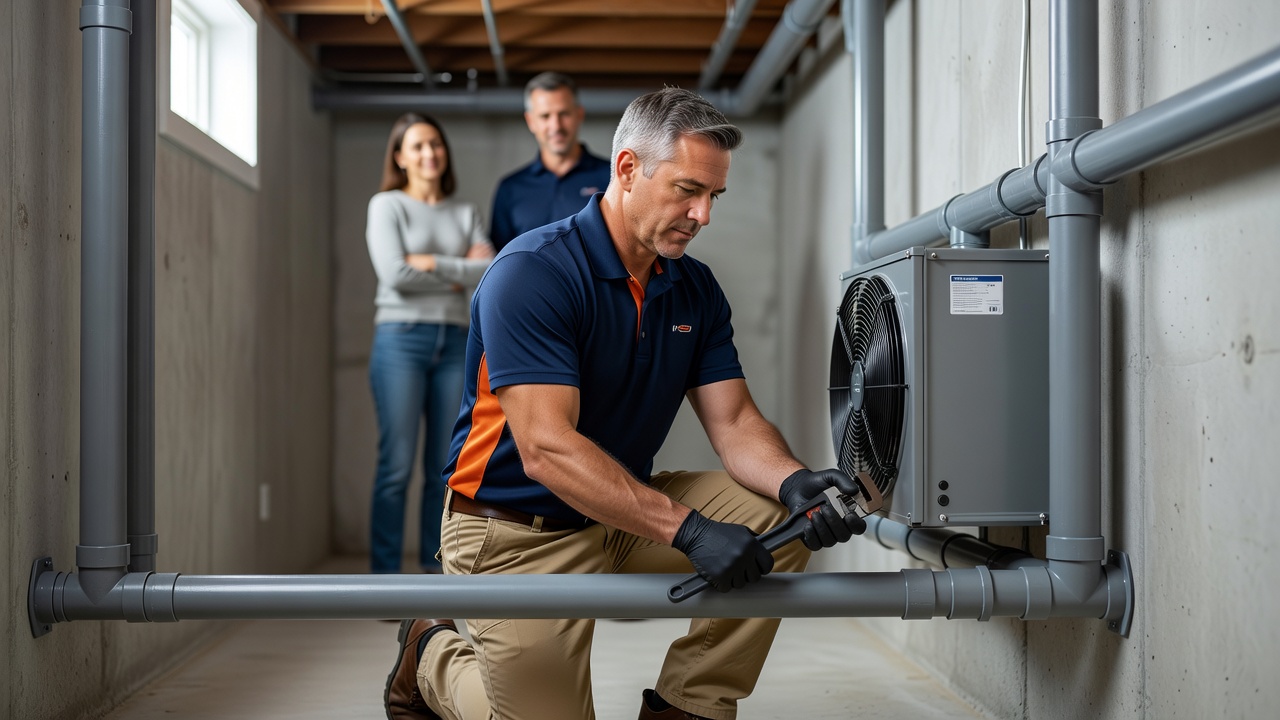 radon mitigation fan PVC pipe basement installation