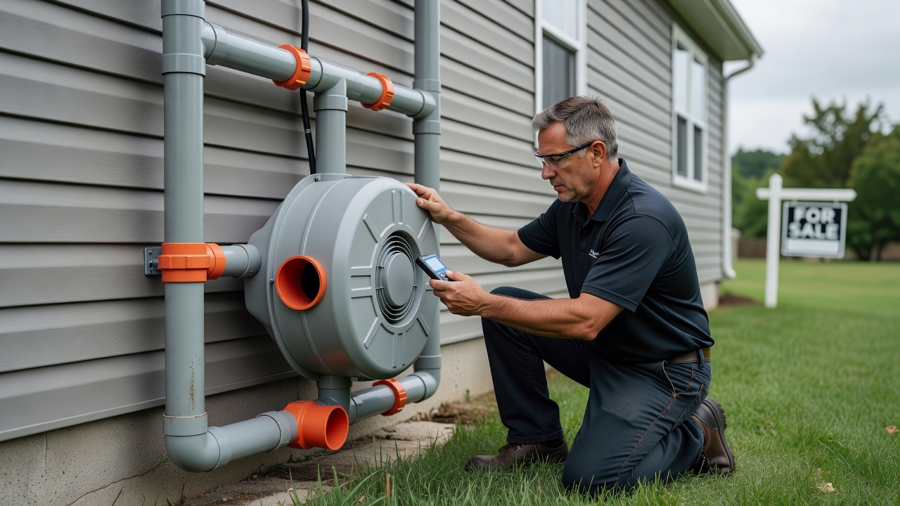radon mitigation fan PVC pipe exterior installation
