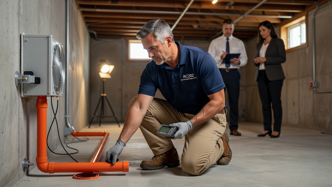 licensed radon mitigation technician installing system Ohio basement