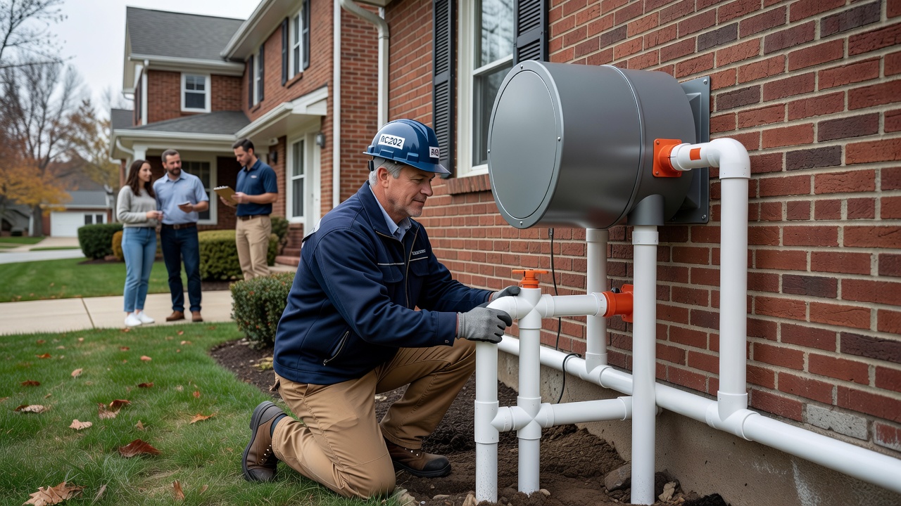 radon mitigation fan PVC pipe exterior Ohio house