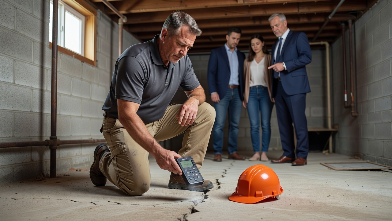 radon mitigation contractor inspecting Ohio home foundation