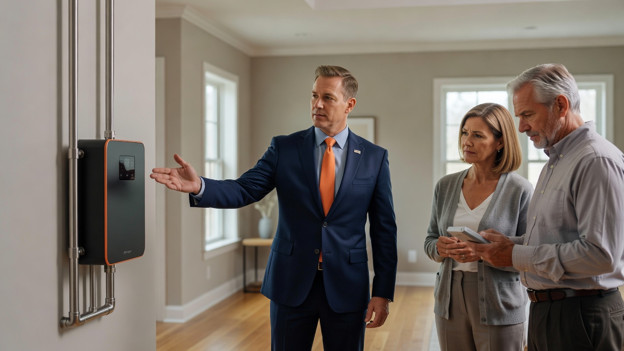 real estate agent showing home client