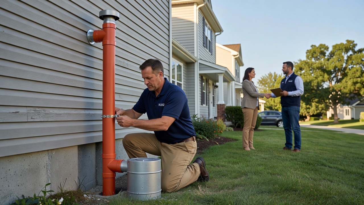 radon mitigation fan pipe exterior installation house