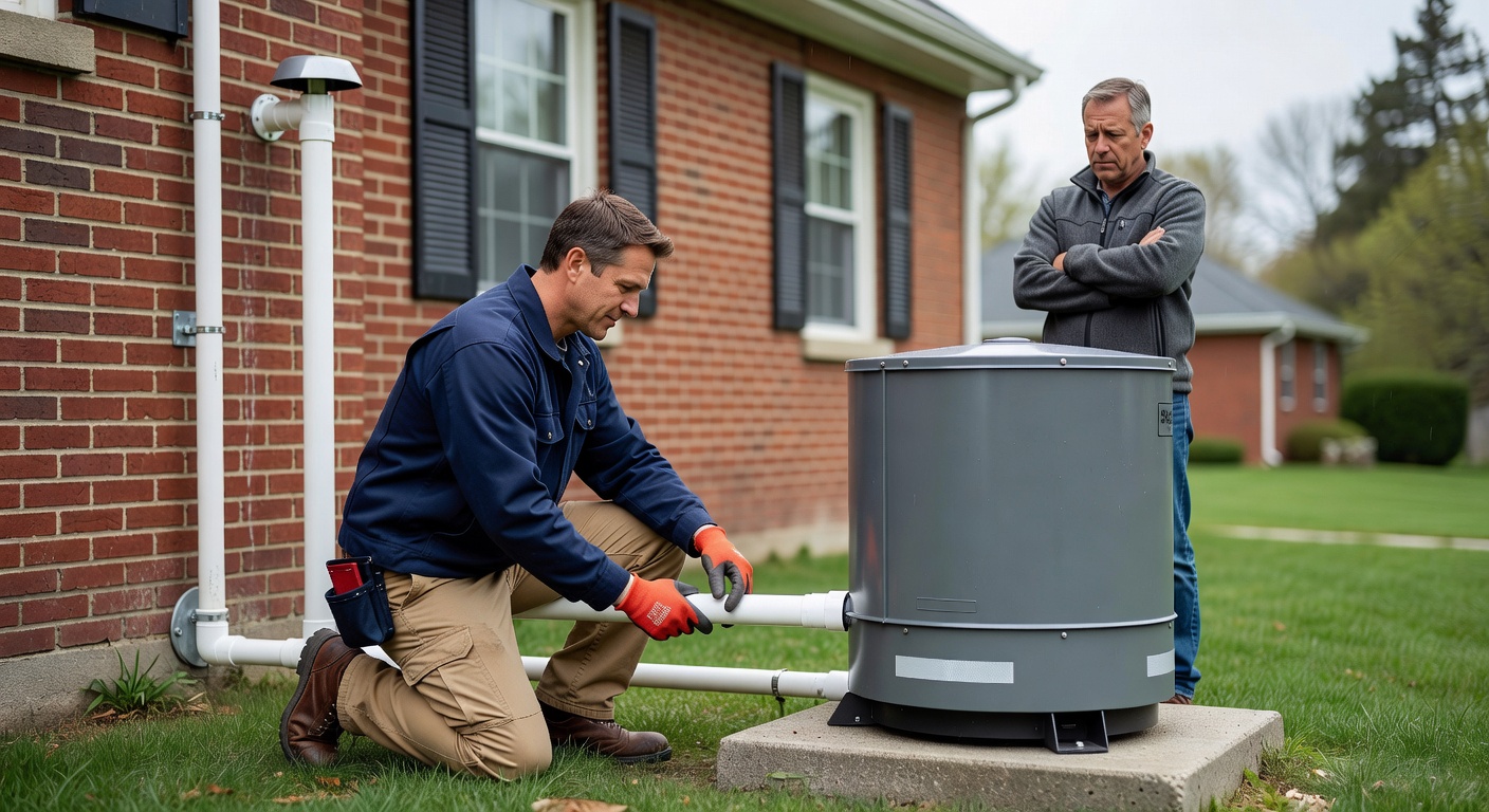 radon mitigation fan PVC pipe exterior Ohio house