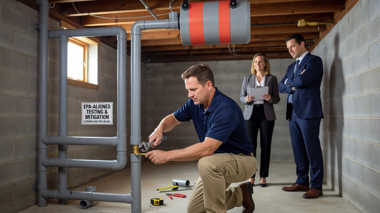 radon mitigation system installation basement Ohio home